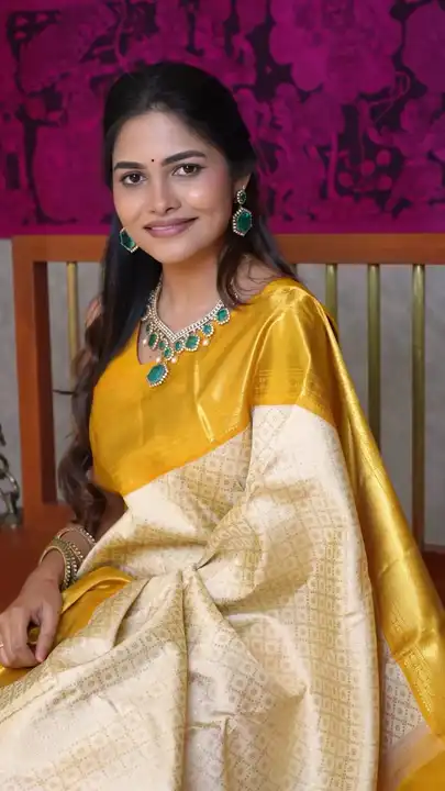 Allover Golden zari weaving box design hevay pallu Desing saree uploaded by DHANANJAY CREATIONS on 2/14/2024