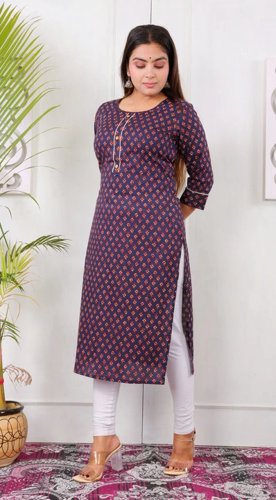 Fabric pure cambric cotton 60x60 
Printed kurti
Length 44
Size 38/ 40 /42 /44 /46 
 uploaded by Siddhi enterprises on 2/14/2024