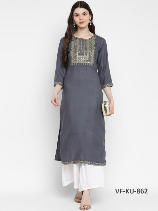 Rayon Embroidered Straight Kurti  uploaded by business on 3/25/2021