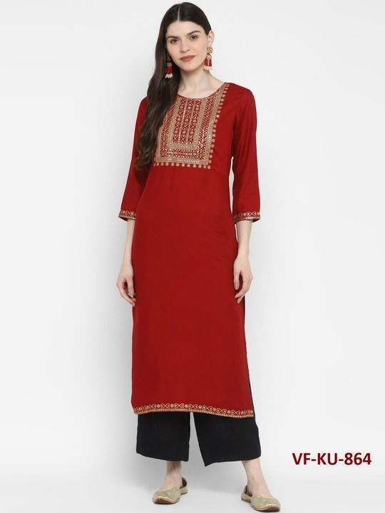 Rayon Embroidered Straight Kurti uploaded by business on 3/25/2021