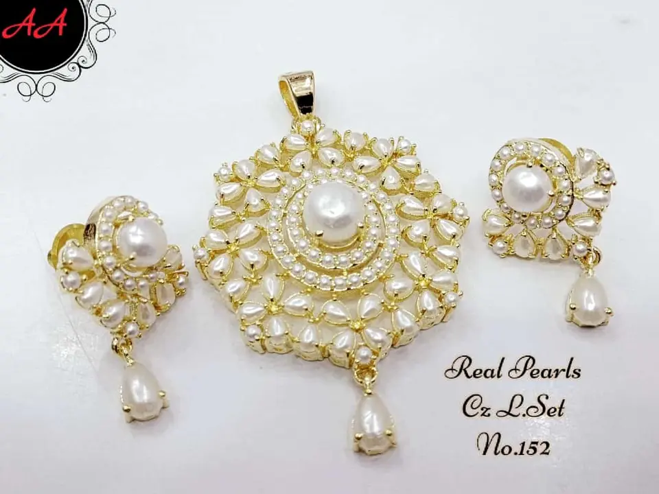 Real pearls cz pendent set uploaded by Glitzy Designz on 2/15/2024