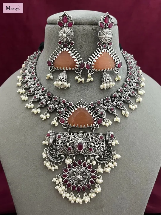 Monolisa stone oxidised necklace set  uploaded by business on 2/15/2024