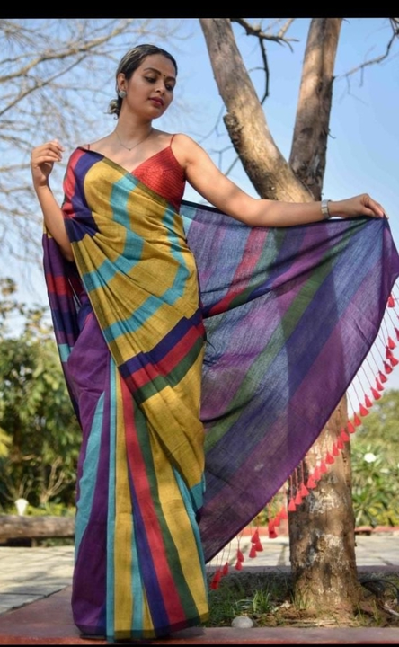 Handloom khadi Colour bar saree  uploaded by business on 2/15/2024