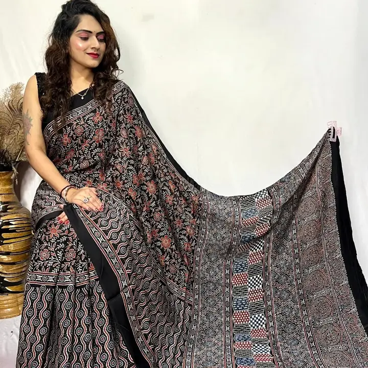 Ajrakh hand block print modal silk saree  uploaded by Fujel khatri on 2/16/2024