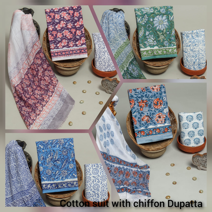 Cotton suit with chiffon dupatta  uploaded by Trishabagruhandprint on 2/17/2024
