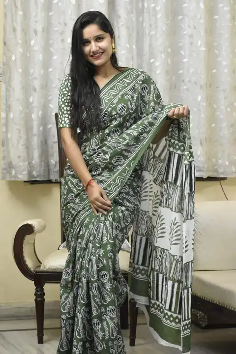 Hand block printed cotton mulmul saree uploaded by The print house  on 2/17/2024