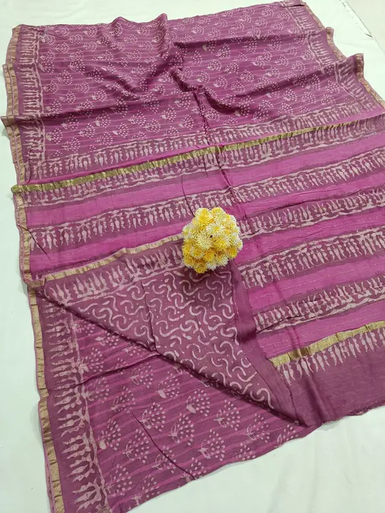 Handblock fancy color indigo print chanderi saree uploaded by Virasat handloom chanderi on 2/18/2024
