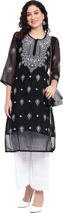 Black georgette embroidered chikankari kurti uploaded by business on 2/20/2024