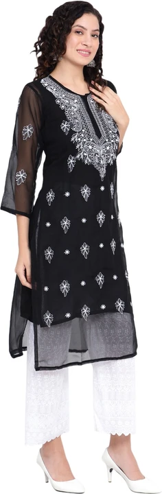 Black georgette embroidered chikankari kurti uploaded by WELKIN ENTERPRISE on 2/20/2024