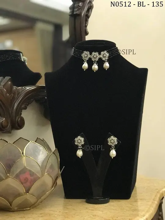 Lab grown cubic zirconia choker set along with onyx stones uploaded by business on 2/21/2024