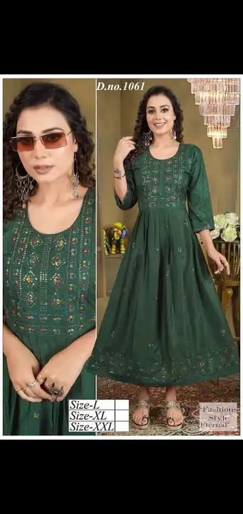Fancy heavy kurti ghera full embrodiery full seleves work xl xxl rayon uploaded by Radha Creation , Maira sales for Readymade items on 2/23/2024