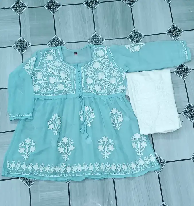 Lucknowi short frock with lycra pant uploaded by business on 2/23/2024