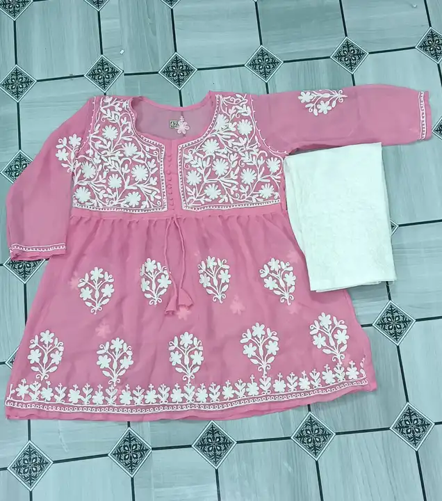 Lucknowi short frock with lycra pant uploaded by Surya Chikankari mens kurta pajama manufacturer on 2/23/2024