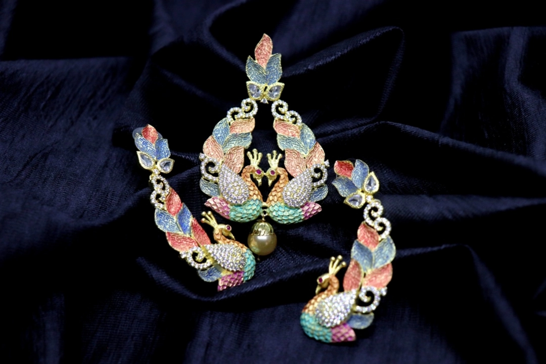 Beautiful peacock shaped American diamond pendant set uploaded by business on 2/24/2024