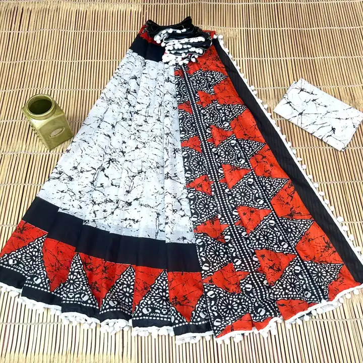 Cotton mulmul saree with Pompom lace  uploaded by The print house  on 2/24/2024