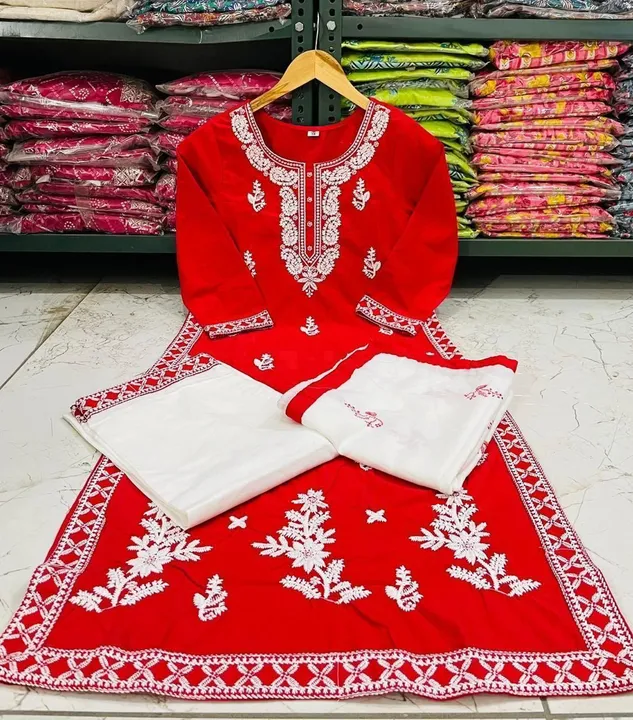 *New launch*
💃🏽 *Cotton bright colour chicken embroidery on kurti Pant and full Embriodary on dupp uploaded by JAIPURI FASHION HUB on 2/25/2024
