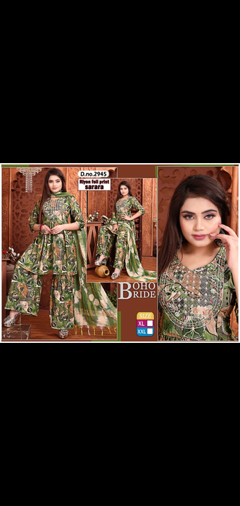 Sharara gharara sets fancy printed embroidery work sets foil print full selves with dupatta 3 pcs se uploaded by Radha Creation , Maira sales for Readymade items on 2/25/2024
