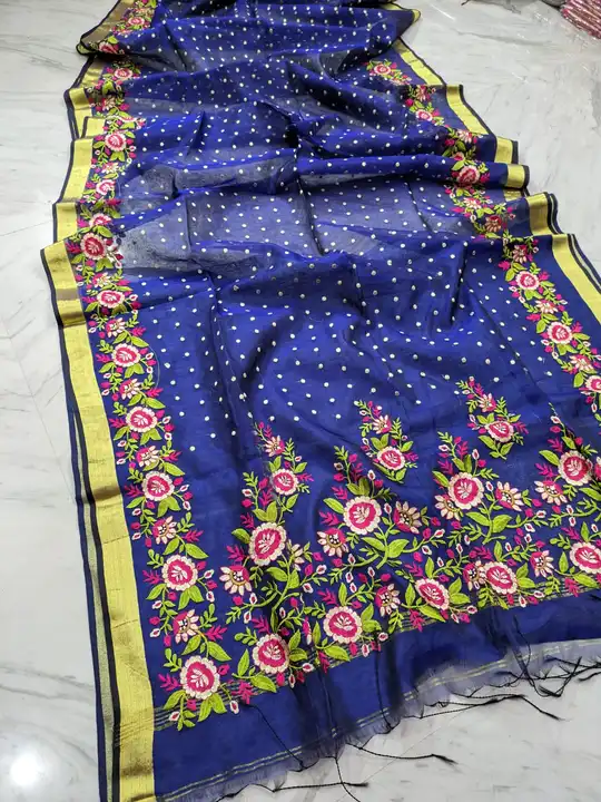 Moslin emboidary work saree uploaded by Das Saree Mohal on 2/25/2024