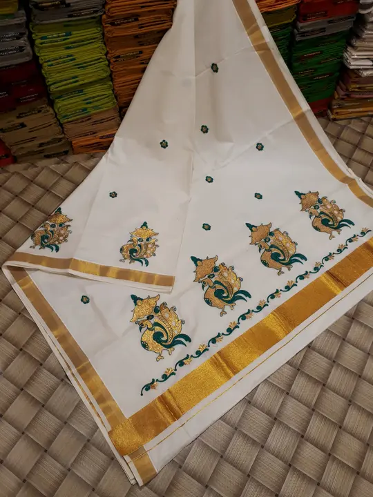 Kerala cotton embroidery work saree  uploaded by SRI AMMAN SAREES MANUFACTURE on 2/26/2024