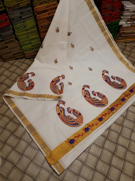Kerala cotton embroidery work saree  uploaded by SRI AMMAN SAREES MANUFACTURE on 2/26/2024