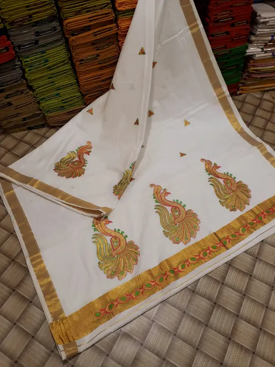 Kerala cotton embroidery work saree  uploaded by SRI AMMAN SAREES MANUFACTURE on 2/26/2024