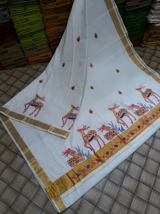 Kerala cotton embroidery work saree  uploaded by SRI AMMAN SAREES MANUFACTURE on 2/26/2024