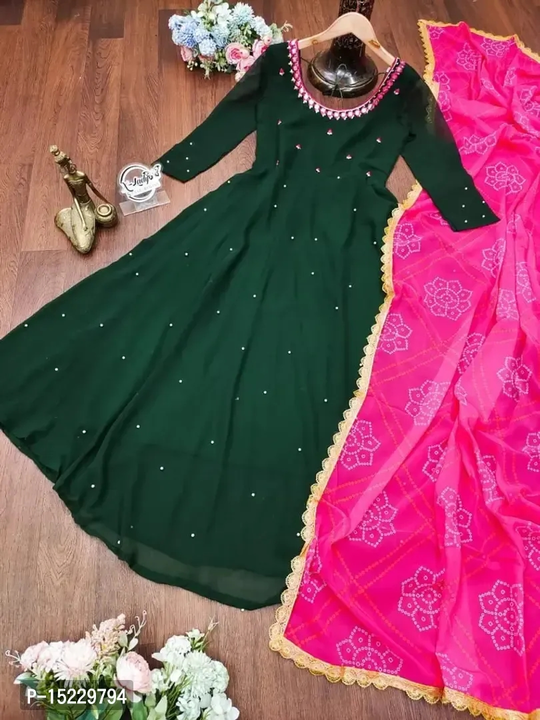 Green colored Georgette Gown with Dupatta
 uploaded by Sai Store  on 2/26/2024