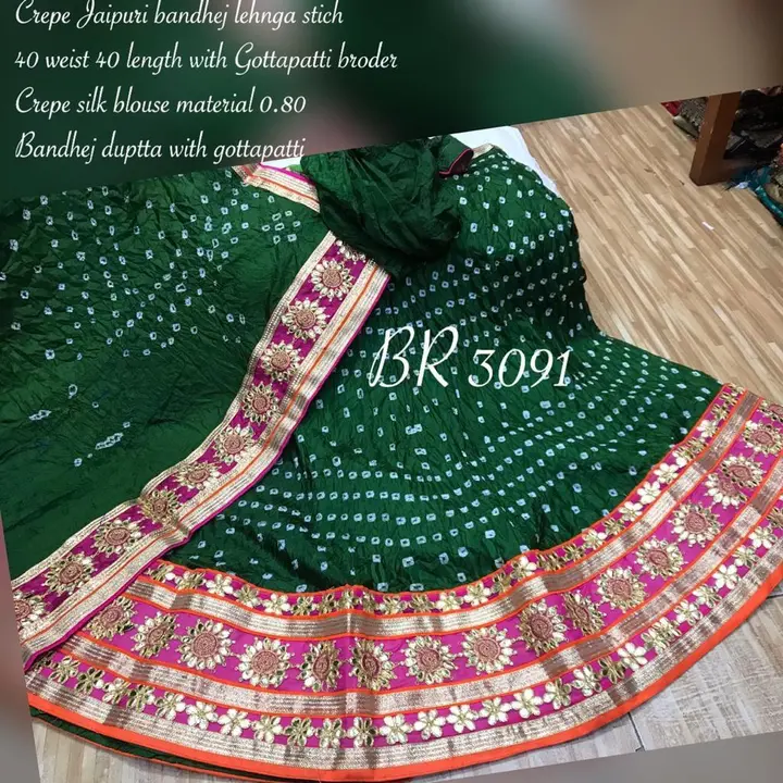 9983344462   😍😍 *New launched*😍😍  Silk Bandhej lehnga 😍 With heavy gota work border Silk blouse uploaded by Gotapatti manufacturer on 2/26/2024