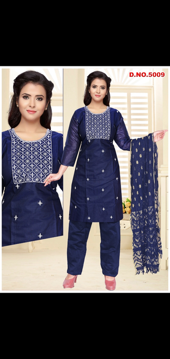 Chanderi 3 pcs kurti pant and duppatta sets embroidery work sets  uploaded by Radha Creation , Maira sales for Readymade items on 2/27/2024