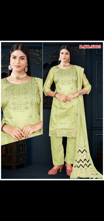 Chanderi 3 pcs kurti pant and duppatta sets embroidery work sets  uploaded by Radha Creation , Maira sales for Readymade items on 2/27/2024