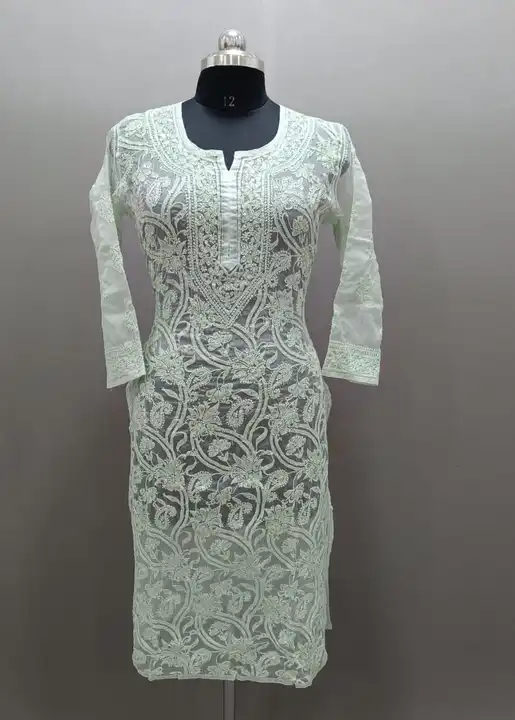 Kurti 
Fabric- organja 
Size 38 to 44
Length- 48
Dyble colours 
Base white 
Resham work 
With Mukesh uploaded by Msk chikan udyog on 2/28/2024