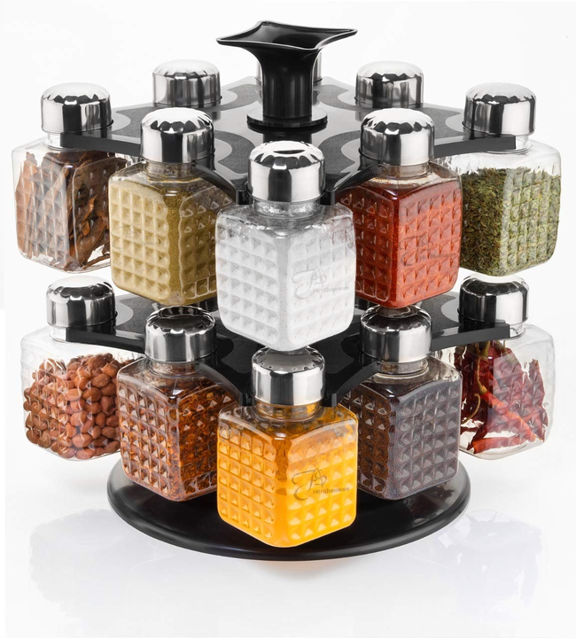Post image 399
 
5503 All New Square 16 Bottle Design 360 Degree Revolving Spice Rack Container Condiment, Pieces Set, Square Small Container (MOQ :- 6 Pc ) Description :- Innovative compact design and fresh new aesthetics. Transparent body for easy viewing of inside contents. Package Contents: 1 Spice Rack with 16 Pieces Dispenser Containers. Transparent body for easy viewing of inside contents. Ideal For dinning table and kitchen daily use, smooth rotation helps you To access every spice container easily. A stylish rack with an elegant design for a sleek and modern look. Dimension :- Volu. Weight (Gm) :- 5230 Product Weight (Gm) :- 1291 Ship Weight (Gm) :- 5230 Length (Cm) :- 30 Breadth (Cm) :- 30 Height (Cm) :- 29