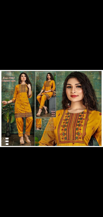 Fancy heavy 3pcs rayon sets pant kurti dupatta work embroidery  uploaded by Radha Creation , Maira sales for Readymade items on 3/1/2024