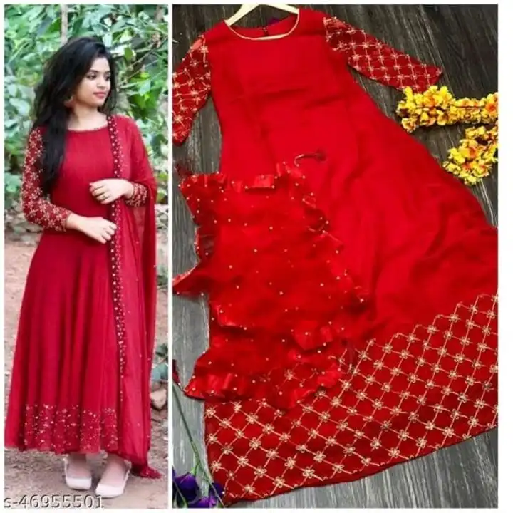 DNO:160 Party wear Embroidery work gown with Lock Moti Dupatta uploaded by Shiva Enterprise on 3/1/2024