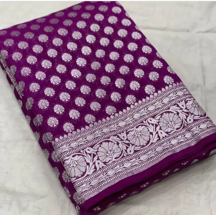 Fabric banarsi handloom katan georget soft silk dabal zari buti good quality fancy saree uploaded by business on 3/2/2024