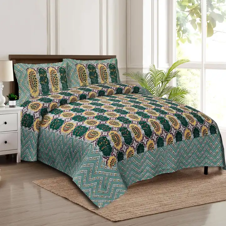 Printed pure cotton king size bedsheet with 2 pillow covers  uploaded by The print house  on 3/2/2024