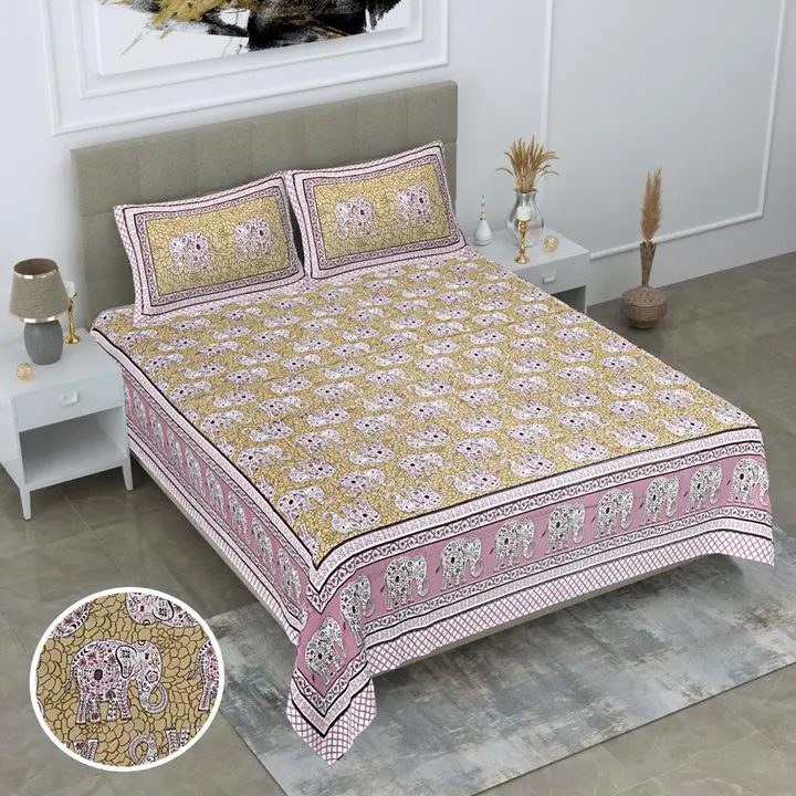 Printed pure cotton king size bedsheet with 2 pillow covers  uploaded by The print house  on 3/2/2024