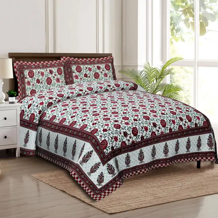 Printed pure cotton king size bedsheet with 2 pillow covers  uploaded by The print house  on 3/2/2024
