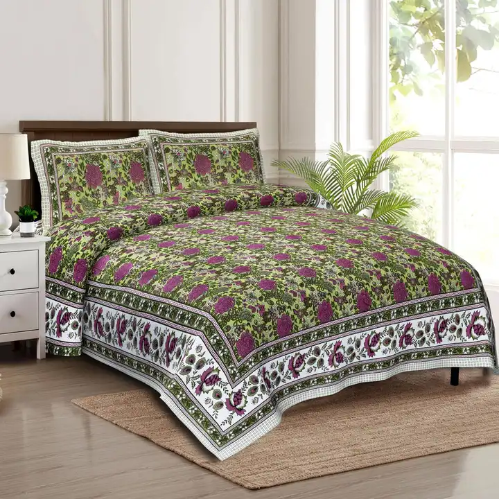 Printed pure cotton king size bedsheet with 2 pillow covers  uploaded by The print house  on 3/2/2024