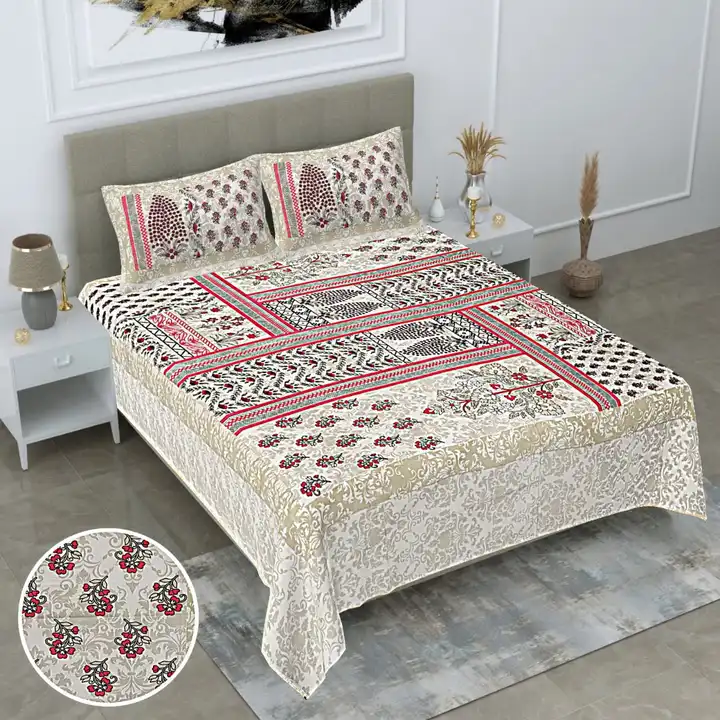 Printed pure cotton king size bedsheet with 2 pillow covers  uploaded by The print house  on 3/2/2024