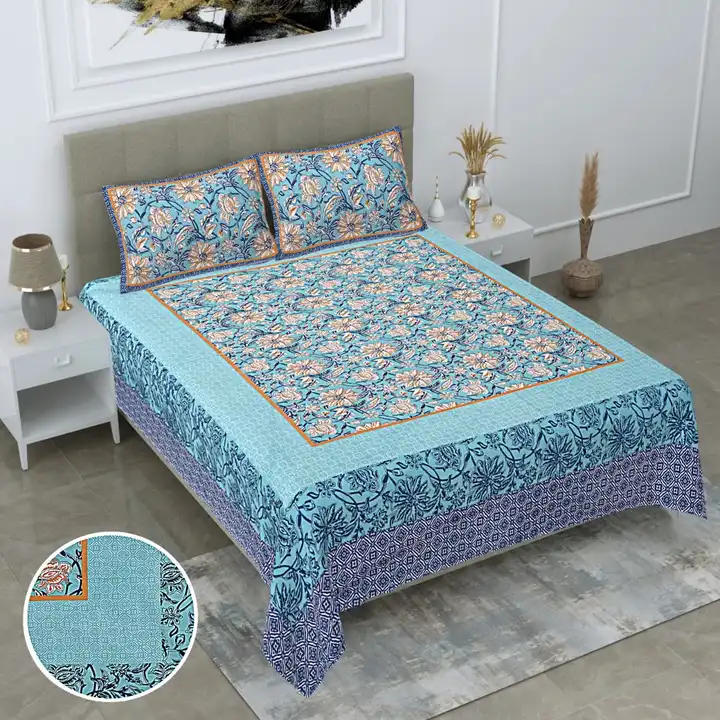 Printed pure cotton king size bedsheet with 2 pillow covers  uploaded by business on 3/2/2024