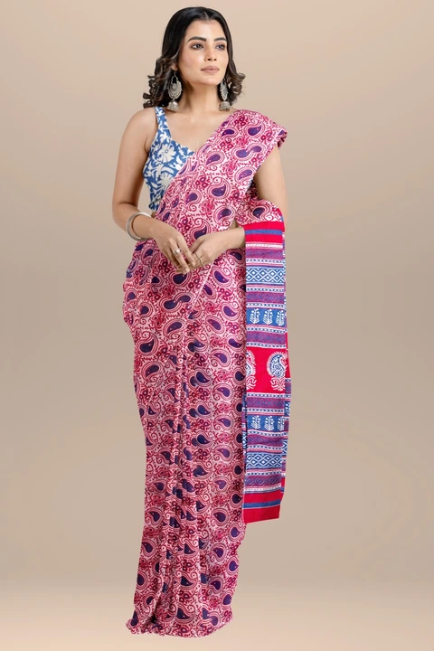 Printed cotton mulmul sarees with 1 mtr blouse piece  uploaded by The print house  on 3/2/2024