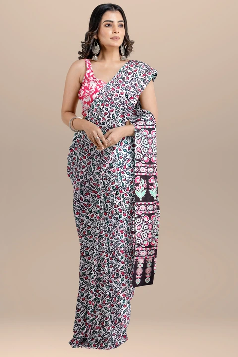 Printed cotton mulmul sarees with 1 mtr blouse piece  uploaded by The print house  on 3/2/2024