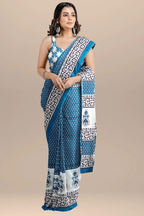 Cotton mulmul saree with 1 mtr blouse piece  uploaded by The print house  on 3/2/2024