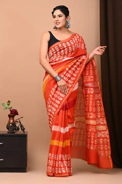 Chanderi silk saree with blouse piece  uploaded by The print house  on 3/3/2024