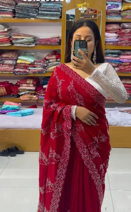 NEW DESIGN LAUNCH   DAIMOND HIT DESIGN   Beautiful designer Party wear saree fabrics Georgette saree uploaded by Marwadi Businessmen on 3/4/2024