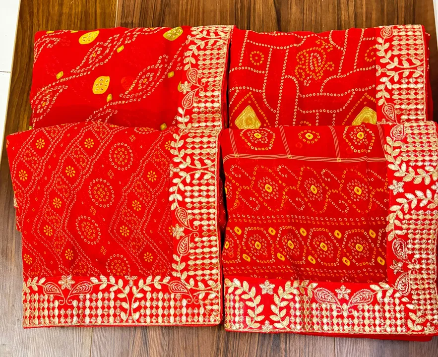 Bandhani print saree with gota pati border lace uploaded by business on 3/4/2024