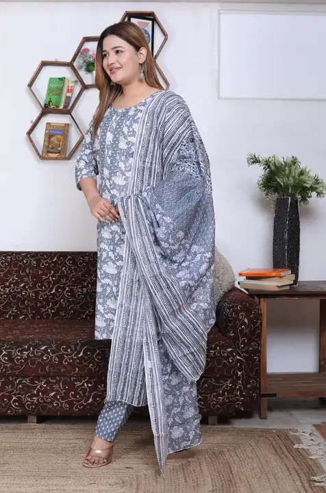 Post image I want 11-50 pieces of Kurti, pant, duptta 3 pcs set  at a total order value of 5000. I am looking for Reyon, cotton, best quality. Please send me price if you have this available.