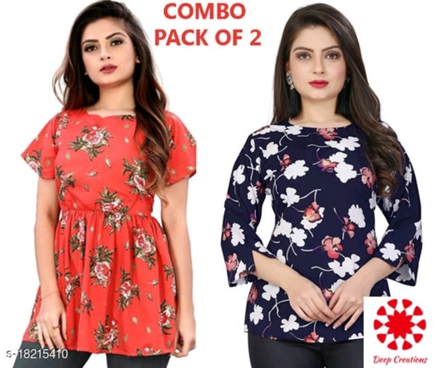 Post image Rs. 499 
Classy Latest Women Tops &amp; Tunics*
Fabric: Poly crepe
Multipack: 2
Sizes:
S (Bust Size: 36 in, Length Size: 26 in) 
XL (Bust Size: 42 in, Length Size: 26 in) 
L (Bust Size: 40 in, Length Size: 26 in) 
M (Bust Size: 38 in, Length Size: 26 in) 

Easy Returns Available In Case Of Any Issue