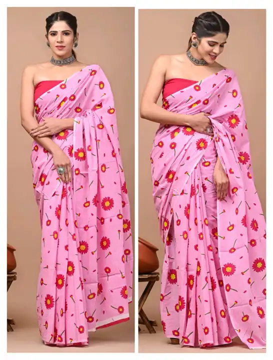 Cotton mulmul saree with 1 mtr blouse  uploaded by The print house  on 3/5/2024